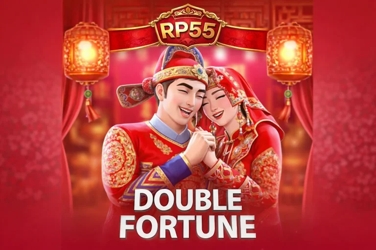 Tampilan permainan DOUBLE FORTUNE di RP55 dengan simbol klasik bernuansa emas dan merah yang elegan